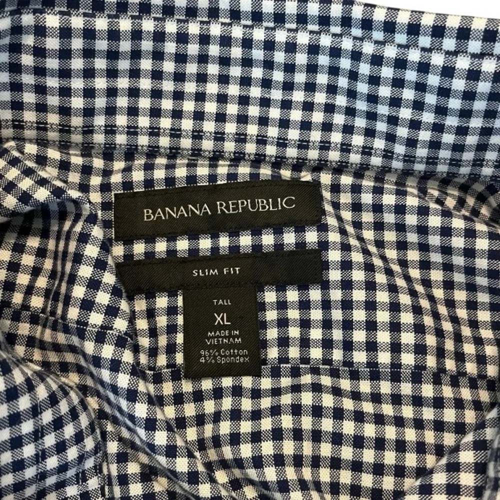 Banana Republic Slim Fit Navy Gingham Plaid‎ Oxford Shirt XL Tall